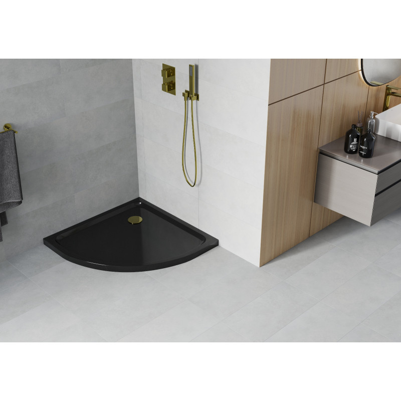 Mexen Flat cadă de duș semirotund slim 80 x 80 cm, negru, sifon auriu - 41708080G