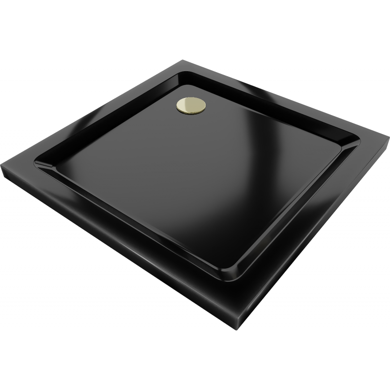Mexen Flat négyzet alakú slim zuhanytálca  90 x 90 cm, Fekete, szifon Arany - 40709090G