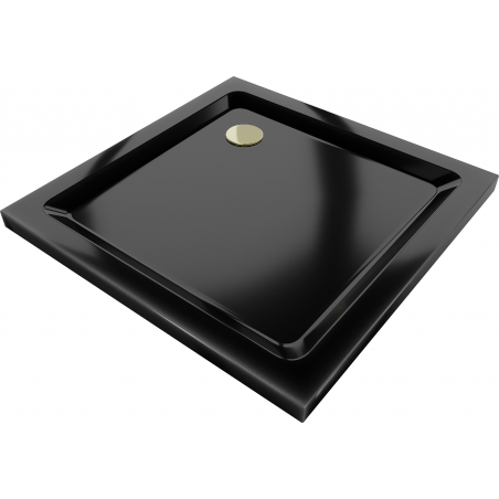 Mexen Flat négyzet alakú slim zuhanytálca  90 x 90 cm, Fekete, szifon Arany - 40709090G