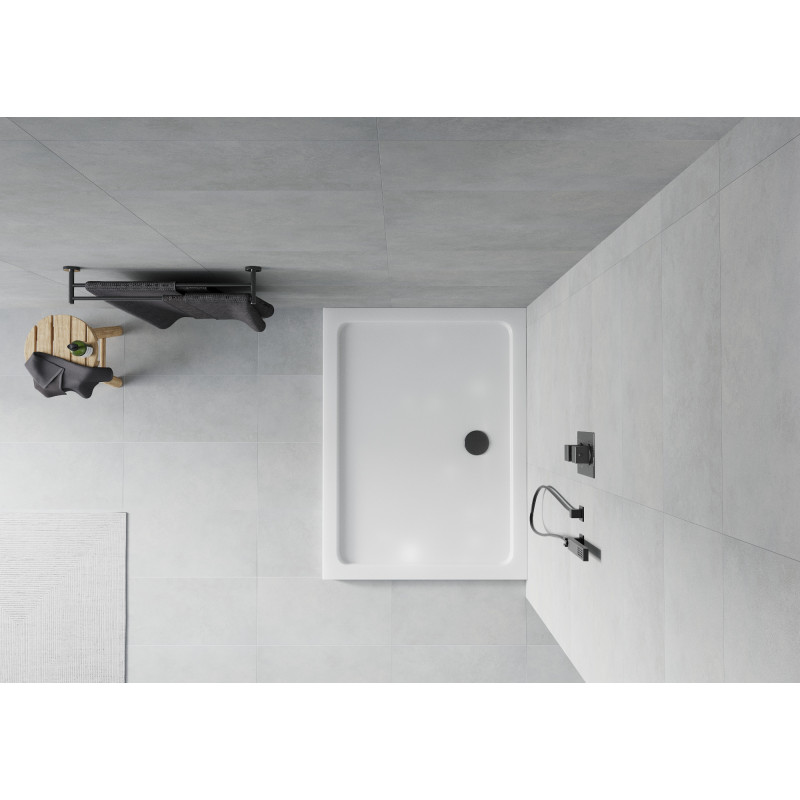 Mexen Flat slim téglalap alakú zuhanytálca 100 x 90 cm, fehér, fekete szifon - 40109010B