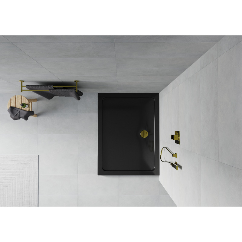 Mexen Flat slim téglalap alakú zuhanytálca 100 x 90 cm, fekete, arany szifon - 40709010G