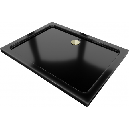 Mexen Flat recea dreptunghiulară slim 100 x 90 cm, neagră, sifon auriu - 40709010G