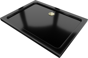 Mexen Flat slim téglalap alakú zuhanytálca 100 x 90 cm, fekete, arany szifon - 40709010G