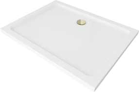 Mexen Flat cadă de duș dreptunghiulară slim 80 x 70 cm, albă, sifon auriu - 40107080G