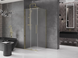 Mexen Velar cabină de duș culisantă 100 x 100 cm, înghețată, auriu - 871-100-100-31-50