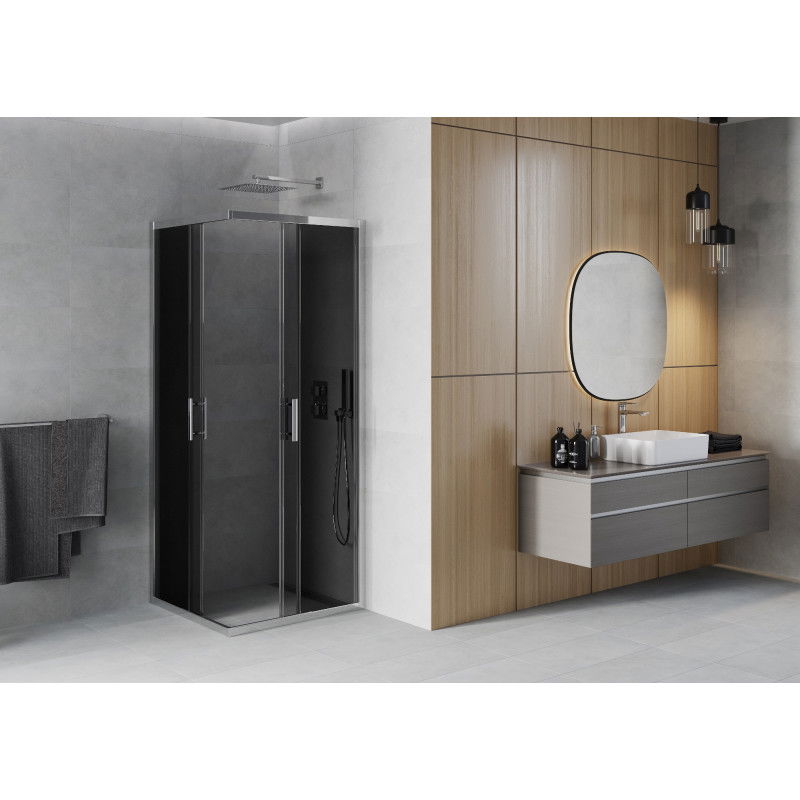 Mexen Rio négyzet alakú zuhanykabin 80 x 80 cm, grafit, króm - 860-080-080-01-40