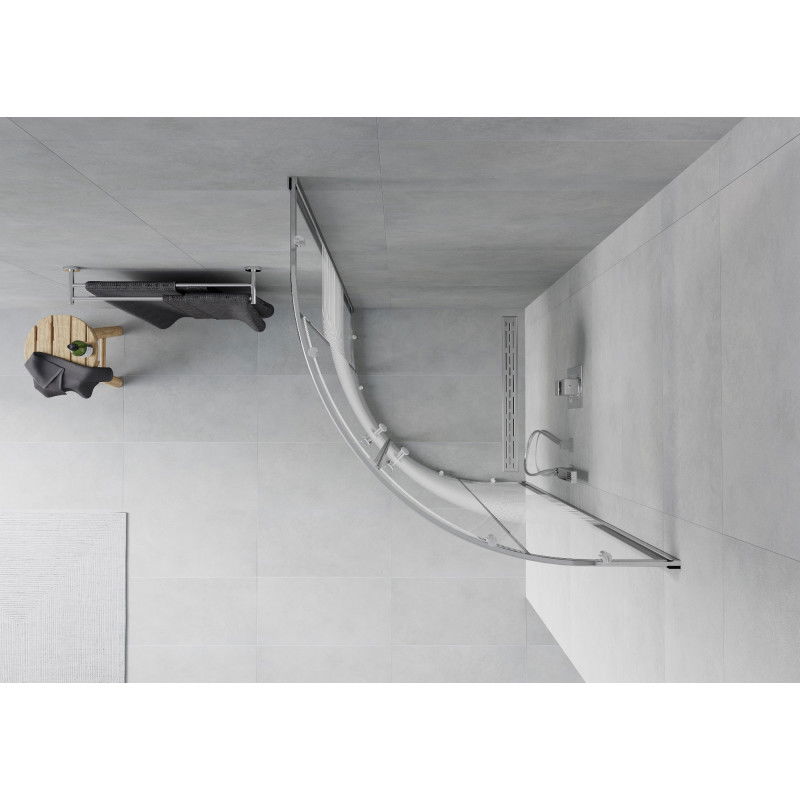 Mexen Rio cabina de duș semicirculară 80 x 80 cm, dungi albe, crom - 863-080-080-01-20