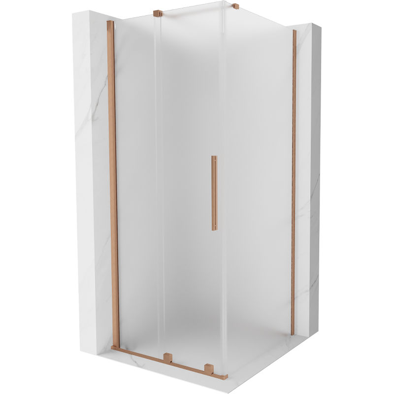 Mexen Velar 90 x 90 cm tolóajtós zuhanykabin, zúzott jég effektus, kefélt réz - 871-090-090-31-65