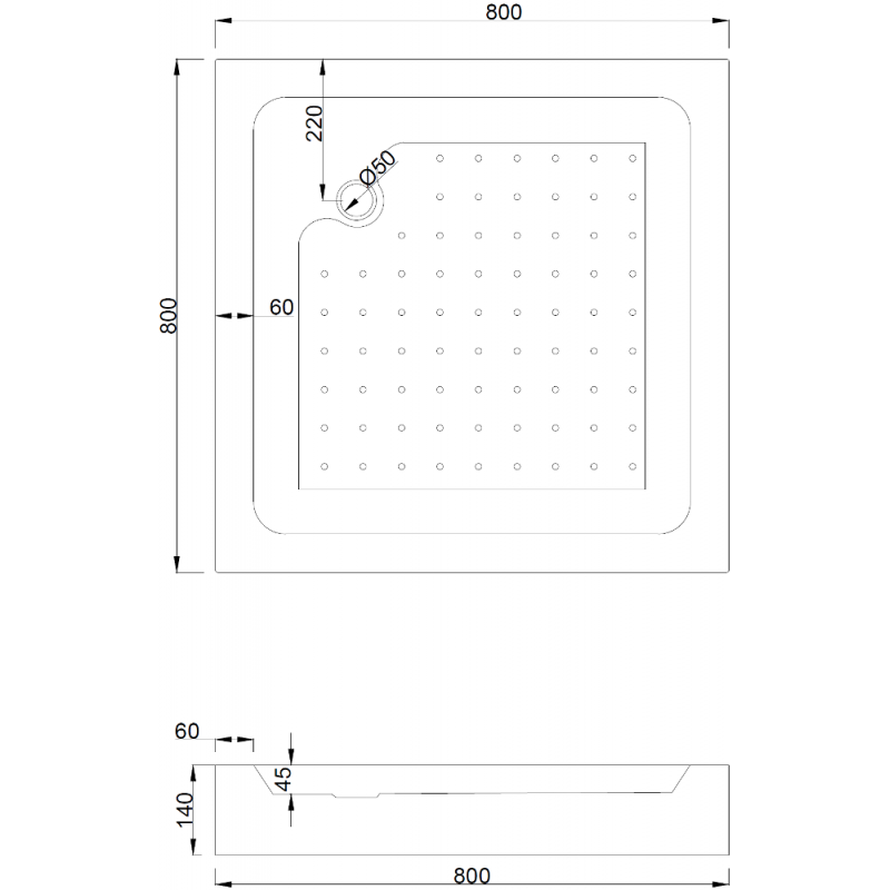 Mexen Rio 80 x 80 cm-es négyzet alakú zuhanytálca, fehér - 45108080