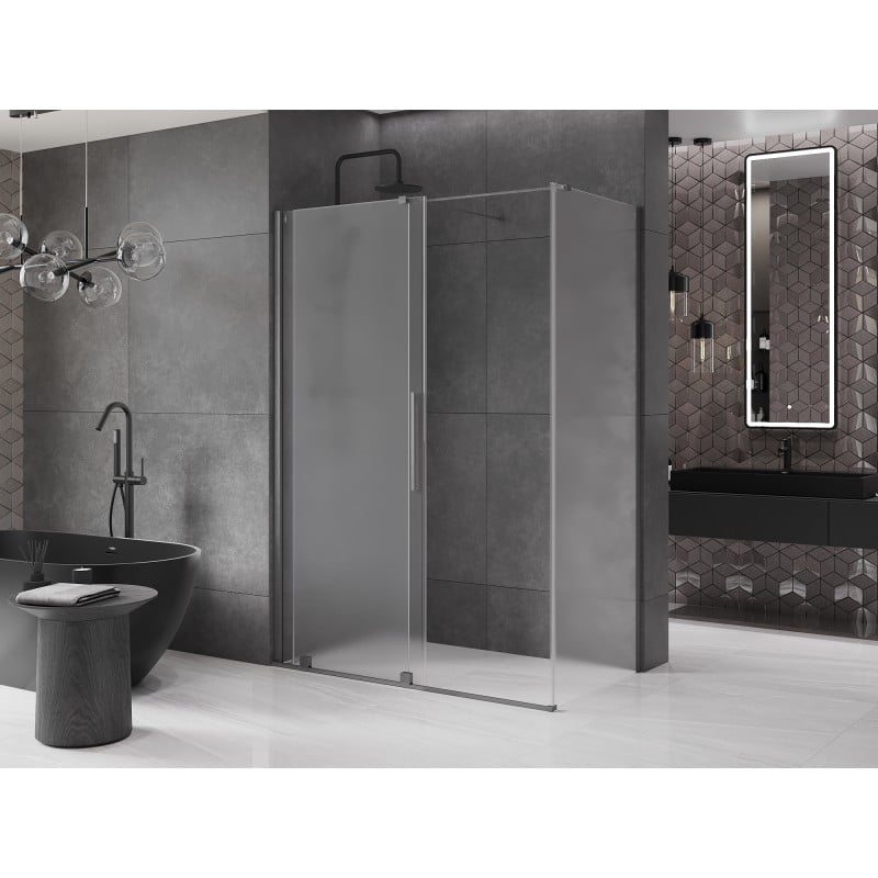 Mexen Velar cabina de duș extensibilă 160 x 75 cm, geam mat, gri închis periat - 871-160-075-31-66