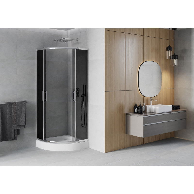 Mexen Rio cabină de duș semicerc 70 x 70 cm, grafit, crom + cadă de duș Rio, alb - 863-070-070-01-40-4710
