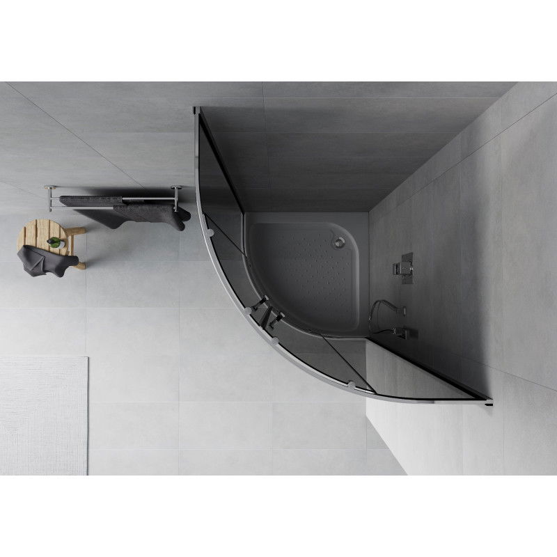Mexen Rio cabina de duș semicirculară 90 x 90 cm, grafit, cromat + cadă de duș, alb - 863-090-090-01-40-4710