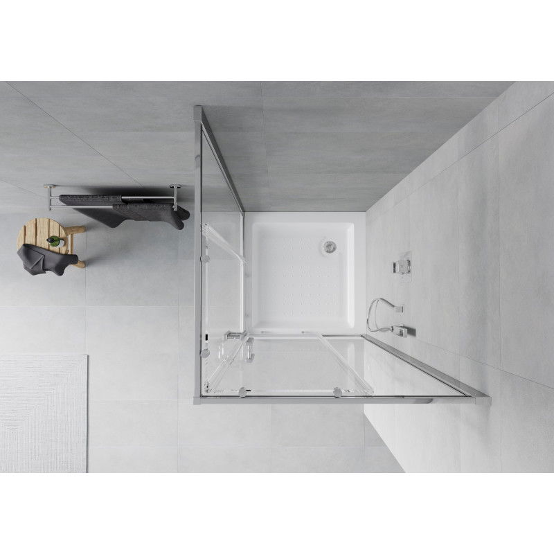 Mexen Rio négyzet alakú zuhanykabin 80 x 80 cm, átlátszó, króm + Rio zuhanytálca, fehér - 860-080-080-01-00-4510