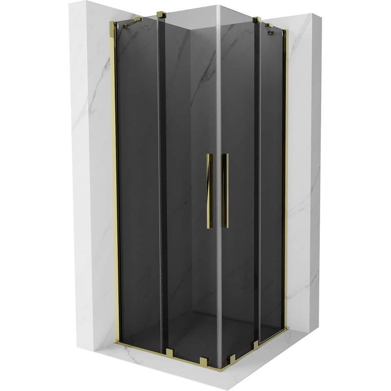 Mexen Velar Duo tolóajtós zuhanyfülke 100 x 100 cm, grafit, arany - 871-100-100-42-50