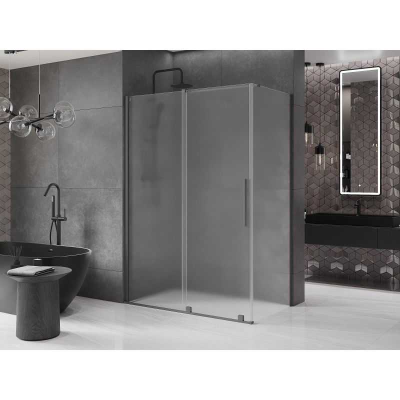 Mexen Velar tolóajtós zuhanykabin 160 x 85 cm, zúzmarás, gun metal - 871-160-085-31-95