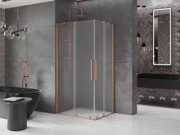Mexen Velar Duo tolóajtós zuhanykabin 90 x 80 cm, tejüveg, csiszolt réz - 871-090-080-32-65