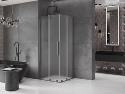 Mexen Velar Duo tolóajtós zuhanykabin 90 x 90 cm, deres, szálcsiszolt gun gray - 871-090-090-32-66