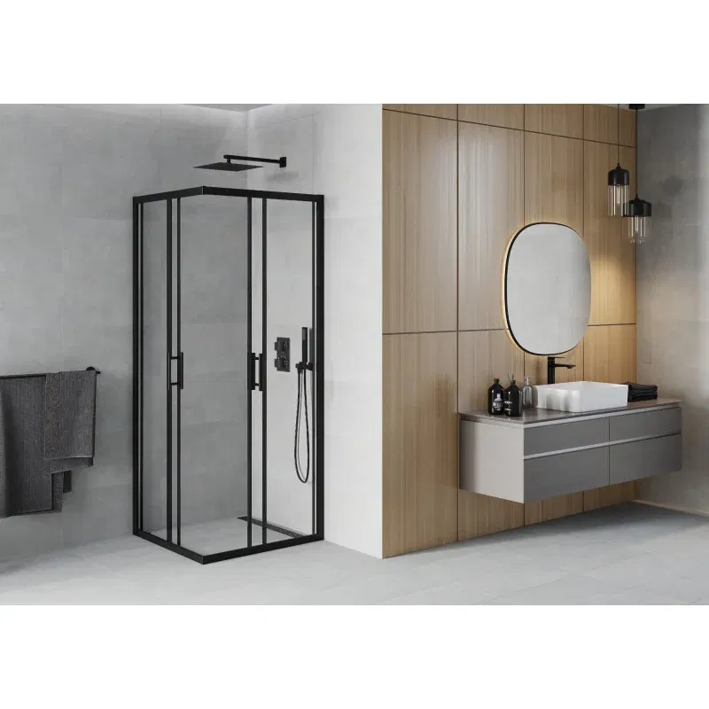 Mexen Rio cabină de duș pătrată 90 x 90 cm, transparentă, neagră - 860-090-090-70-00