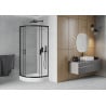 Mexen Rio cabina prysznicowa półokrągła 80 x 80 cm, przezroczysta, czarna + brodzik Rio, biały - 863-080-080-70-00-4710