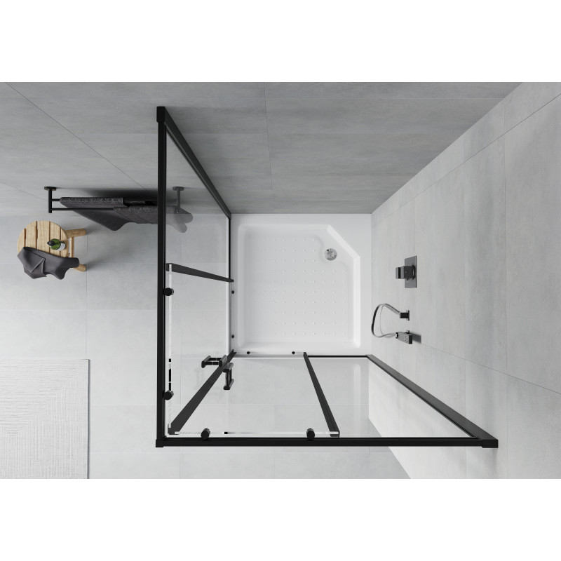 Mexen Rio cabina de duș pătrată 90 x 90 cm, transparentă, neagră + cadă de duș, albă - 860-090-090-70-00-4510
