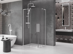 Mexen Velar L Duo cabină de duș glisantă 90 x 80 cm, transparentă, albă - 871-090-080-02-03-20