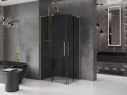 Mexen Velar L Duo cabină de duș culisantă 90 x 80 cm, grafit, auriu - 871-090-080-02-43-50