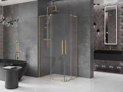 Mexen Velar L Duo cabină de duș glisantă 90 x 80 cm, transparentă, auriu periat - 871-090-080-02-03-55