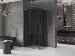 Mexen Velar L Duo cabină de duș glisantă 100 x 90 cm, grafit, auriu periat - 871-100-090-02-43-55
