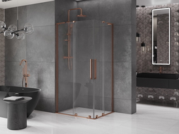 Mexen Velar L Duo cabină de duș glisantă 90 x 80 cm, transparent, aur roz - 871-090-080-02-03-60