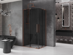 Mexen Velar L Duo cabină de duș culisantă 100 x 90 cm, grafit, aur roz - 871-100-090-02-43-60