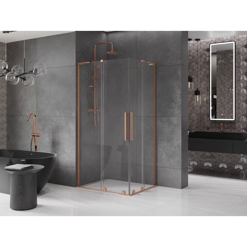 Mexen Velar L Duo cabină de duș glisantă 90 x 80 cm, transparent, cupru periat - 871-090-080-02-03-65