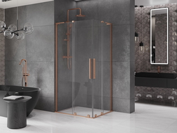Mexen Velar L Duo cabină de duș glisantă 100 x 90 cm, transparent, cupru periat - 871-100-090-02-03-65