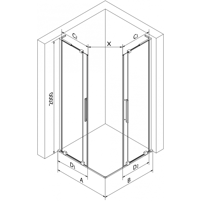 Mexen Velar L Duo cabină de duș glisantă 100 x 90 cm, îngheț, cupru periat - 871-100-090-02-33-65