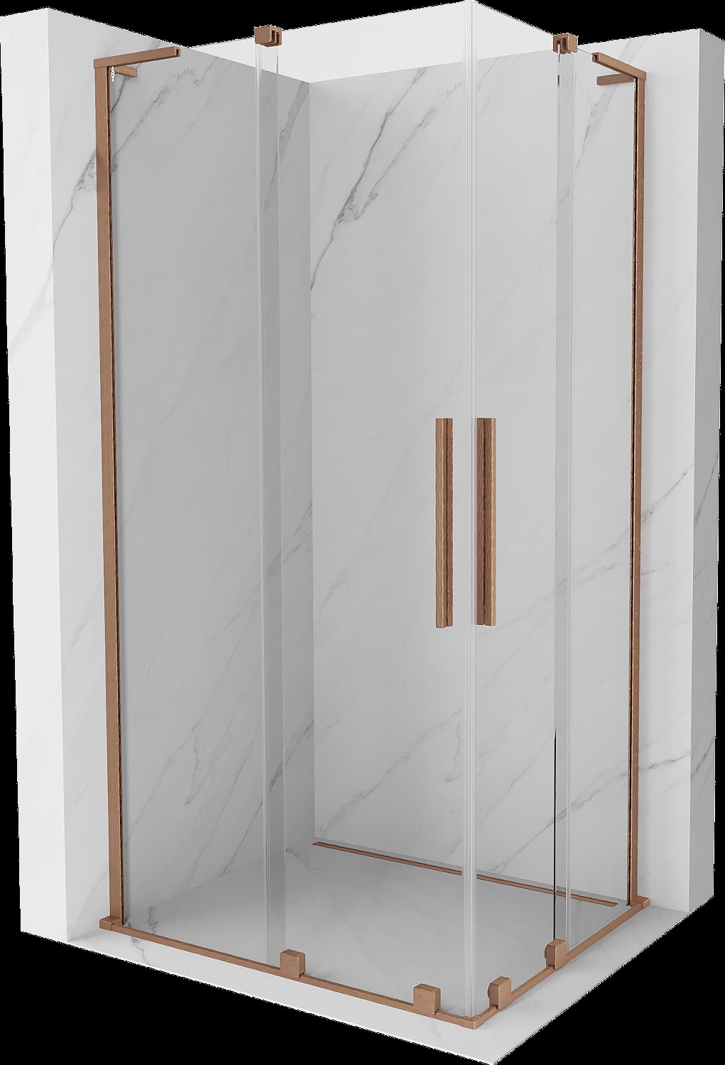 Mexen Velar L Duo cabină de duș glisantă 90 x 80 cm, transparent, cupru periat - 871-090-080-02-03-65