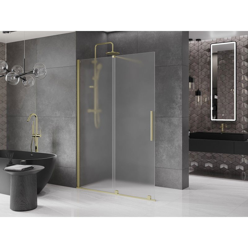 Mexen Velar perete de duș glisant Walk-in 130 x 200 cm, înghețat 8 mm, auriu periat - 871-130-000-33-55