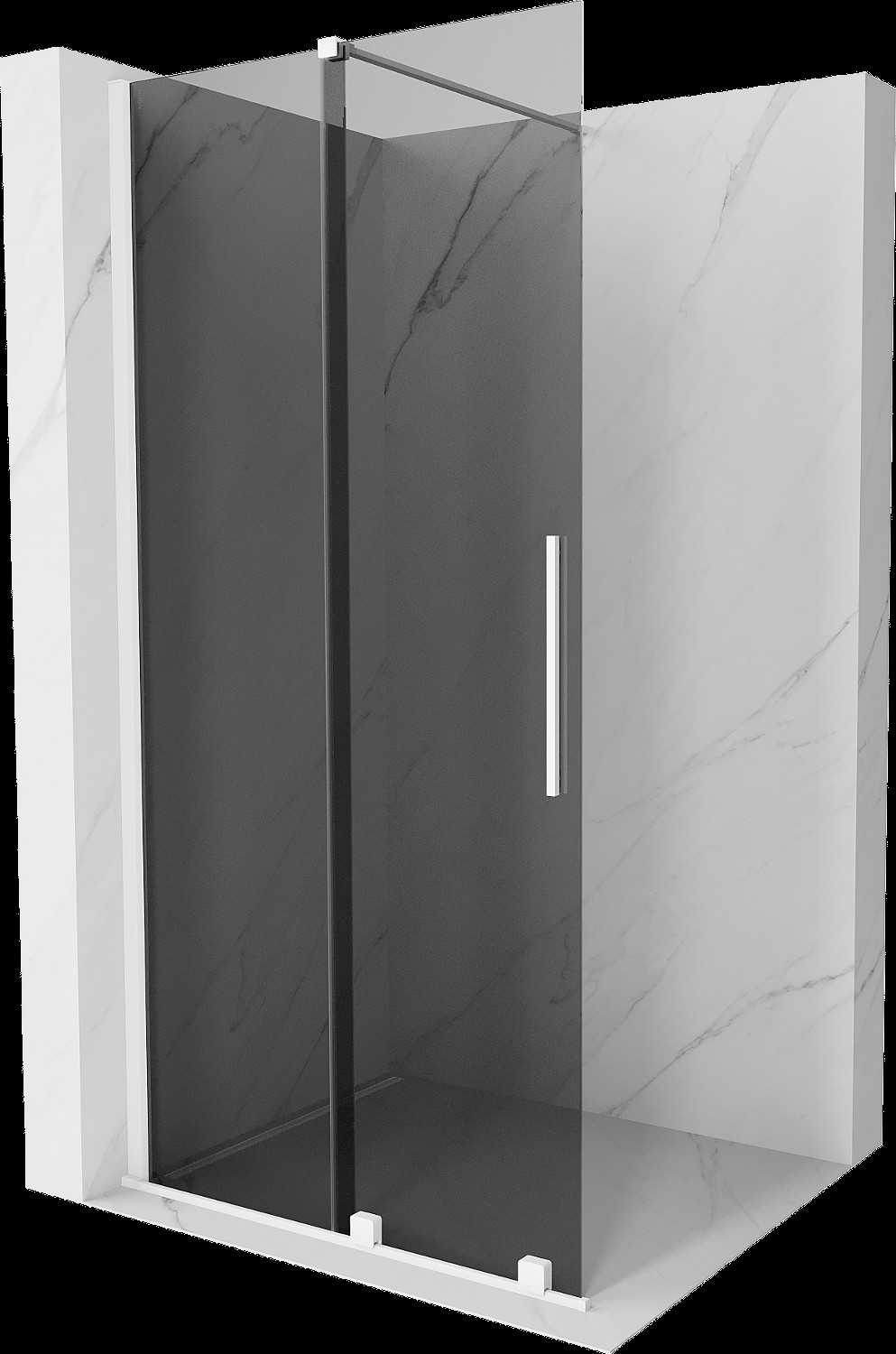 Mexen Velar perete de duș extensibil Walk-in 75 x 200 cm, grafit 8 mm, alb - 871-075-000-43-20