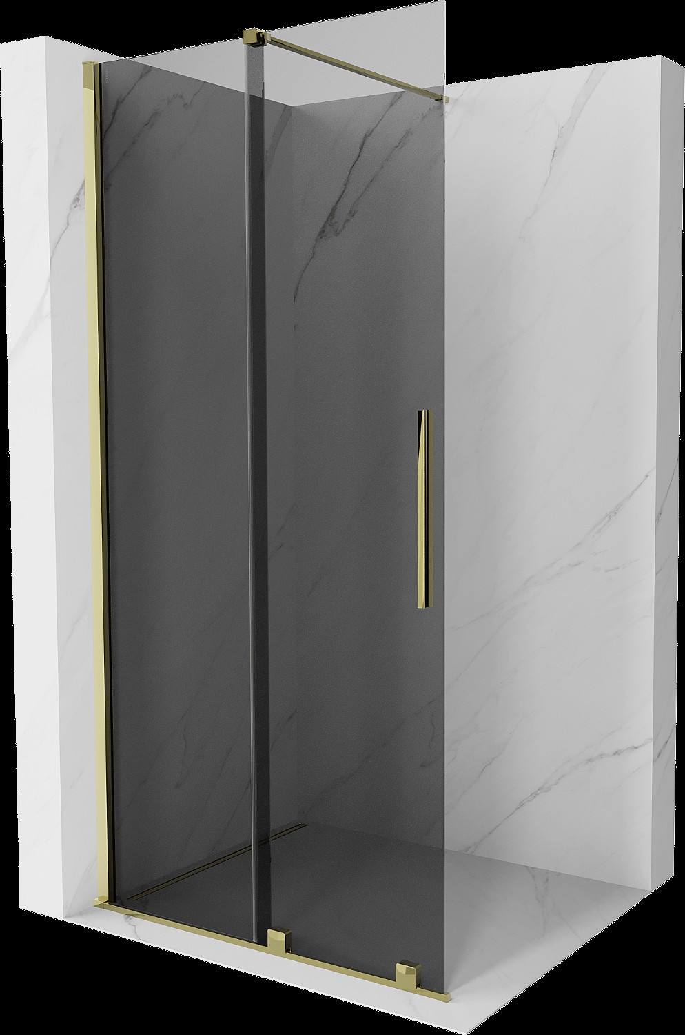 Mexen Velar perete de duș extensibil Walk-in 110 x 200 cm, grafit 8 mm, aur - 871-110-000-43-50