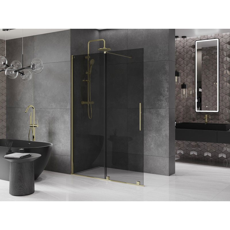 Mexen Velar tolóajtós zuhanyfal Walk-in 140 x 200 cm, grafit 8 mm, arany - 871-140-000-43-50