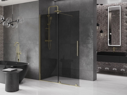 Mexen Velar perete de duș extensibil Walk-in 140 x 200 cm, grafit 8 mm, aurie - 871-140-000-43-50