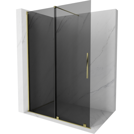 Mexen Velar perete duș glisant Walk-in 140 x 200 cm, grafit 8 mm, auriu - 871-140-000-43-50