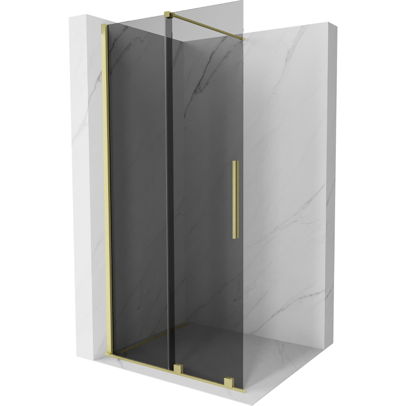 Mexen Velar perete de duș extensibil Walk-in 80 x 200 cm, grafit 8 mm, aur în perie - 871-080-000-43-55