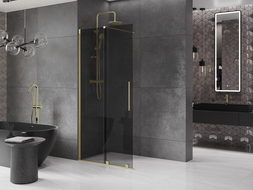 Mexen Velar perete duș extensibil Walk-in 120 x 200 cm, grafit 8 mm, aur periat - 871-120-000-43-55