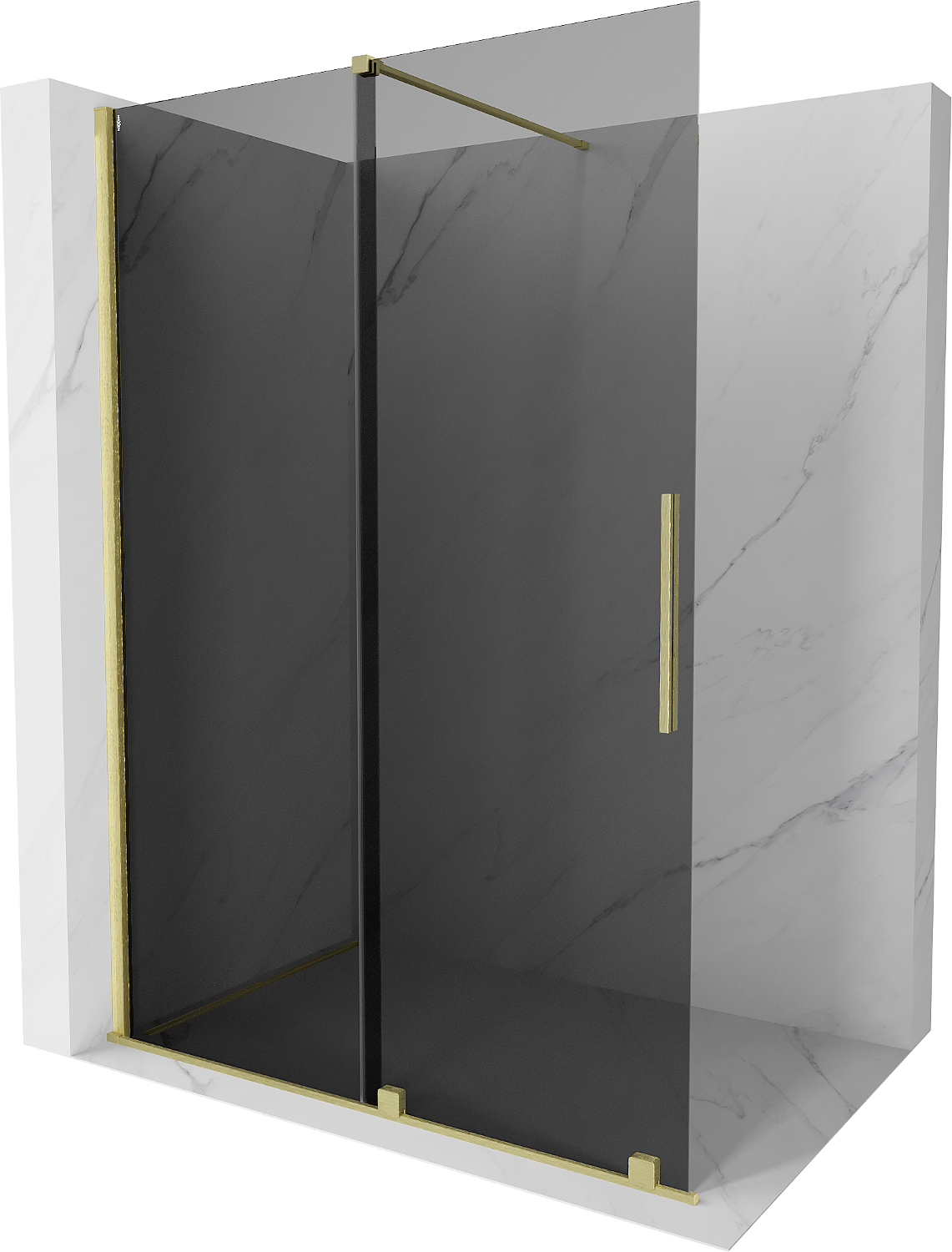 Mexen Velar perete duș extensibil Walk-in 150 x 200 cm, grafit 8 mm, aur mat - 871-150-000-43-55