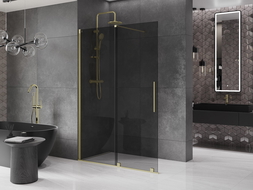 Mexen Velar paravan de duș glisant Walk-in 160 x 200 cm, grafit 8 mm, aur periat - 871-160-000-43-55