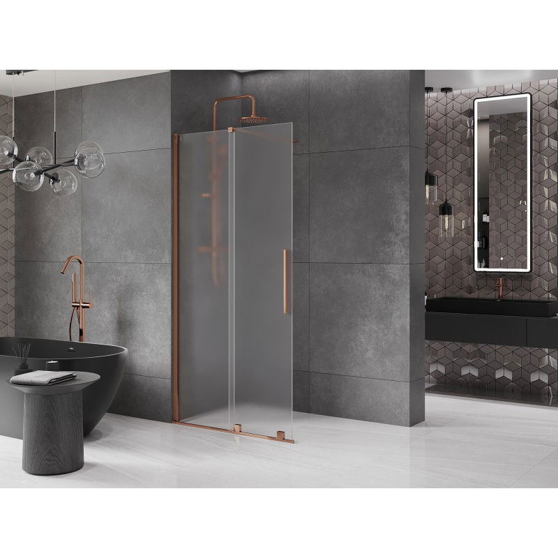 Mexen Velar perete de duș culisant Walk-in 85 x 200 cm, înghețat 8 mm, aur roz - 871-085-000-33-60