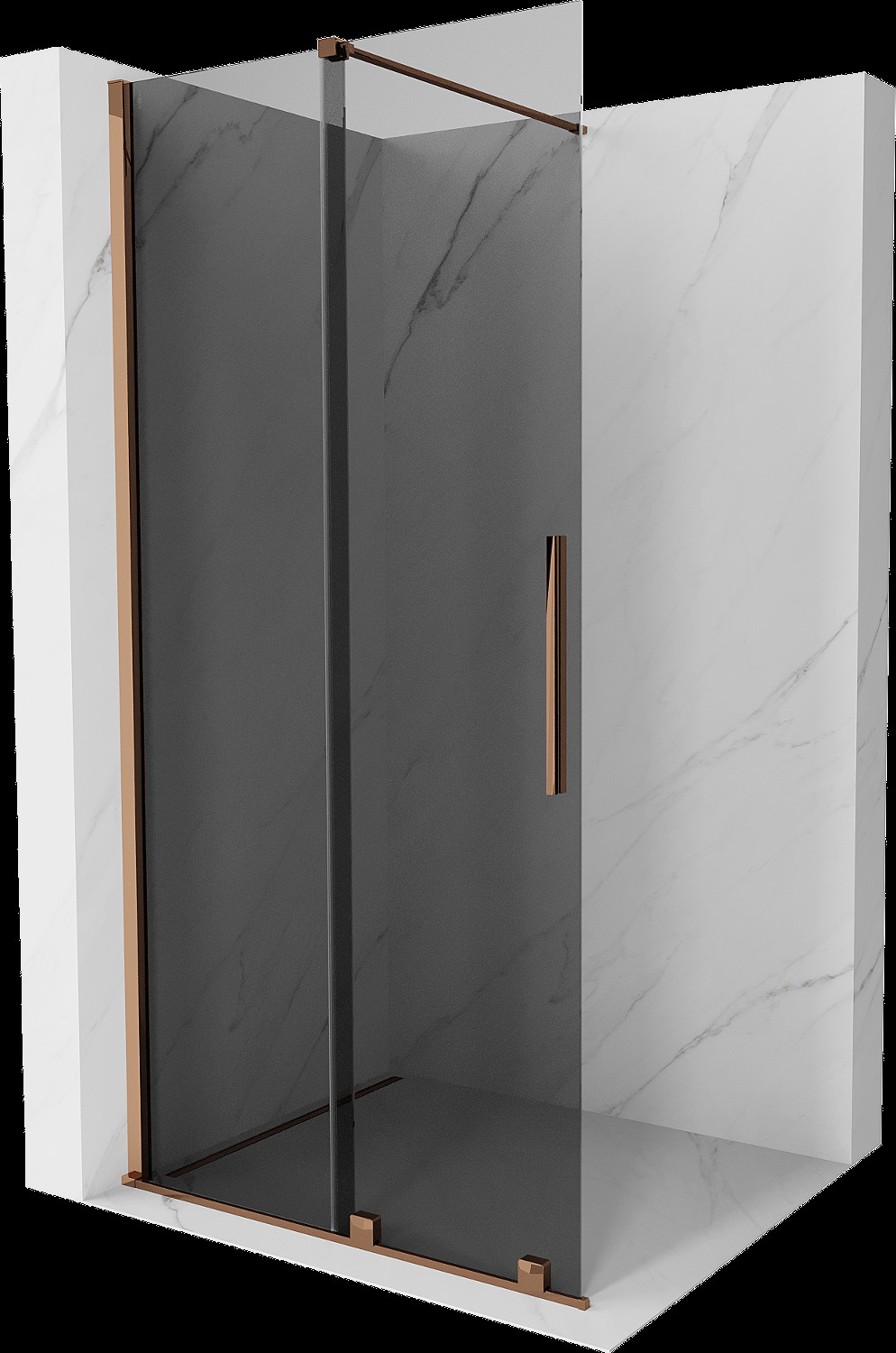 Mexen Velar paravan de duș extensibil Walk-in 70 x 200 cm, grafit 8 mm, aur roz - 871-070-000-43-60