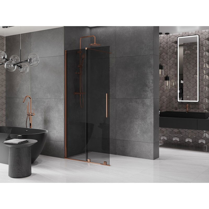 Mexen Velar Perete de duș glisant Walk-in 100 x 200 cm, grafit 8 mm, aur roz - 871-100-000-43-60
