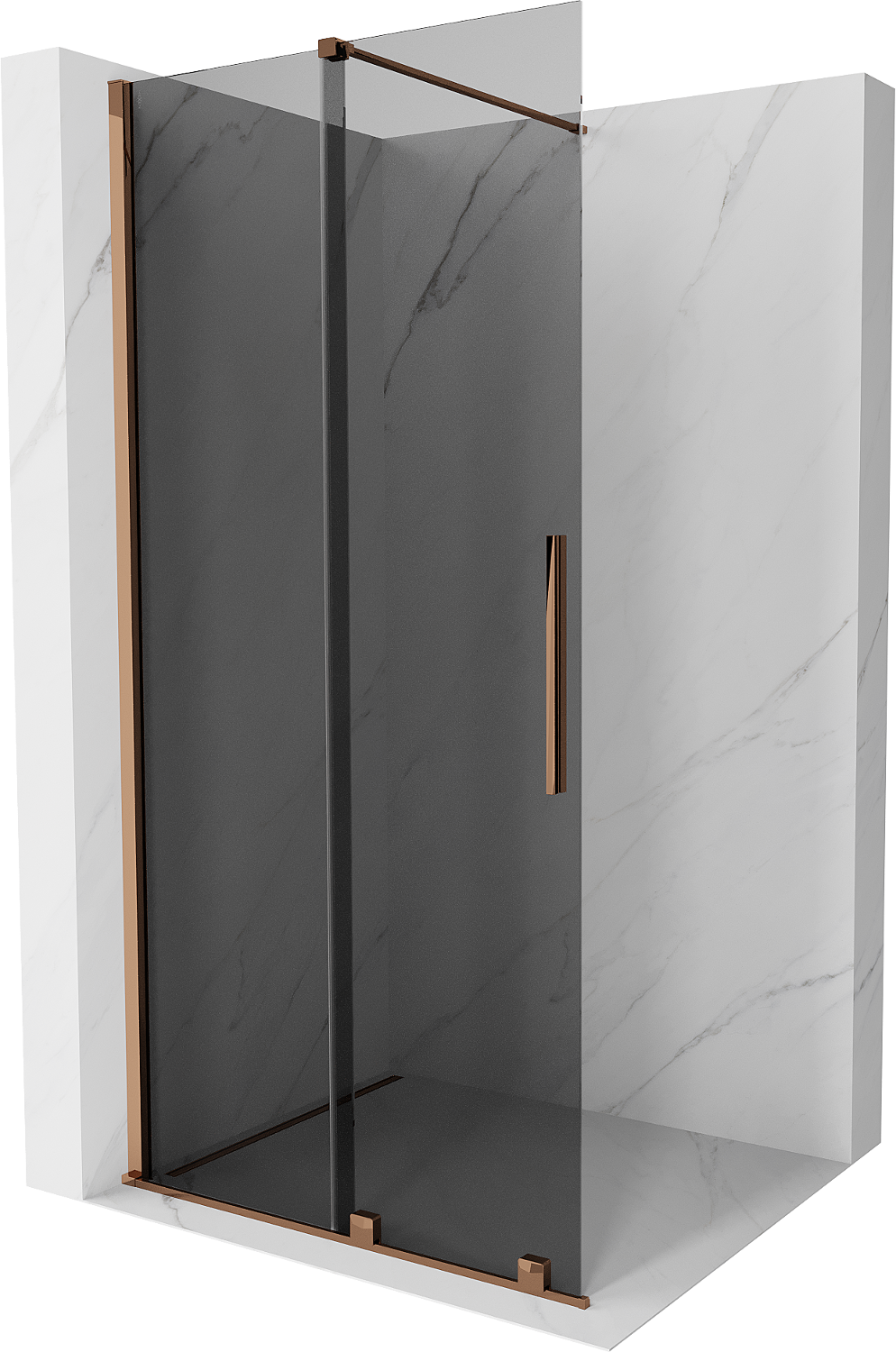 Mexen Velar perete de duș glisant Walk-in 85 x 200 cm, grafit 8 mm, aur roz - 871-085-000-43-60