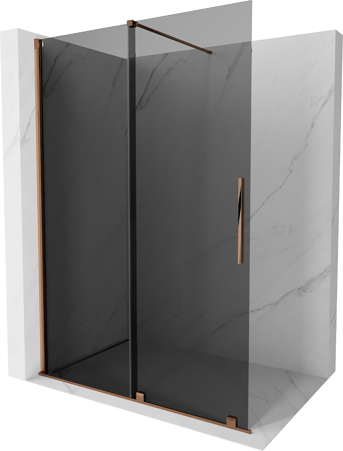 Mexen Velar perete de duș extensibil Walk-in 150 x 200 cm, grafit 8 mm, aur roz - 871-150-000-43-60