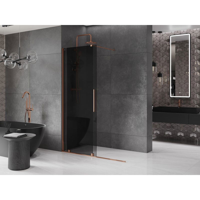 Mexen Velar perete de duș glisant Walk-in 140 x 200 cm, grafit 8 mm, aur roz - 871-140-000-43-60